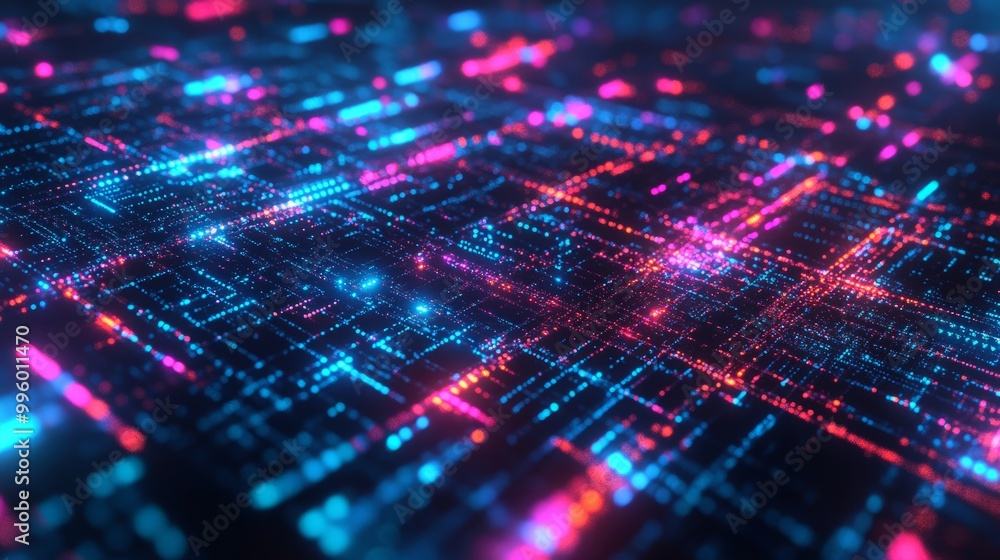 Poster digital cyber tech background with vibrant lines and glowing grids symbolizing ultra-fast data trans