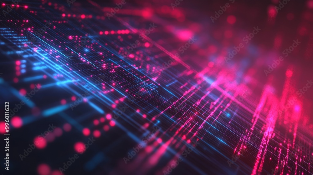 Poster digital cyber tech background with vibrant lines and glowing grids symbolizing ultra-fast data trans