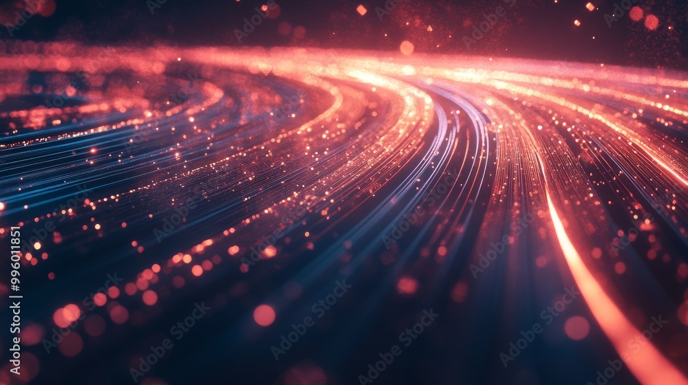 Poster futuristic data streams in a glowing abstract tech design, representing ultra-fast broadband and cyb