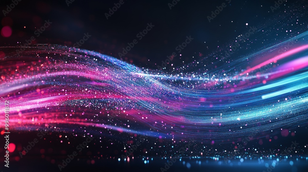 Poster futuristic data streams in a glowing abstract tech design, representing ultra-fast broadband and cyb
