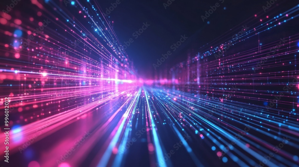 Poster futuristic tech design with glowing grids and fast-moving lines, showcasing ultra-fast broadband and