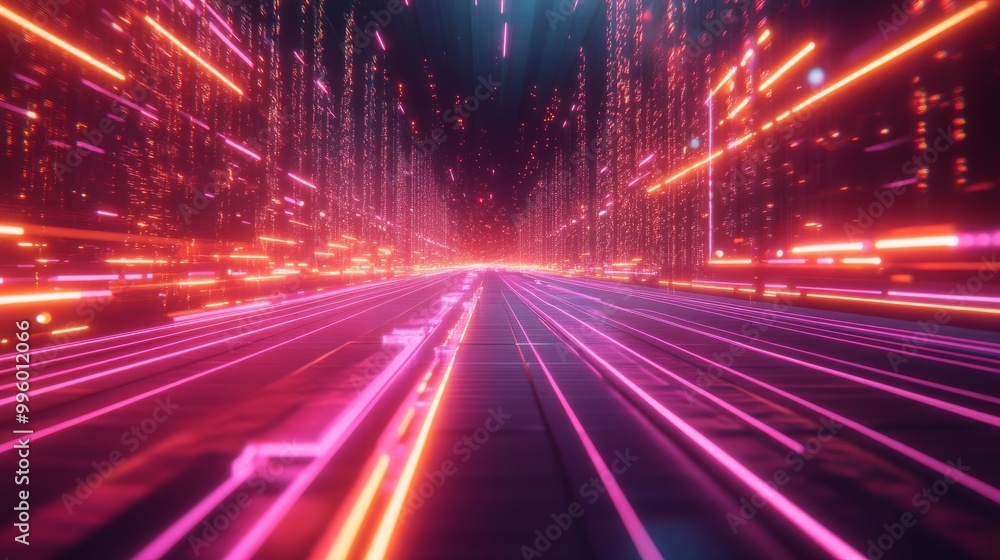 Poster futuristic tech design with glowing grids and fast-moving lines, showcasing ultra-fast broadband and
