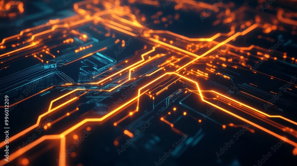 Poster glowing lines and circuits forming a futuristic abstract background, symbolizing fast broadband and 