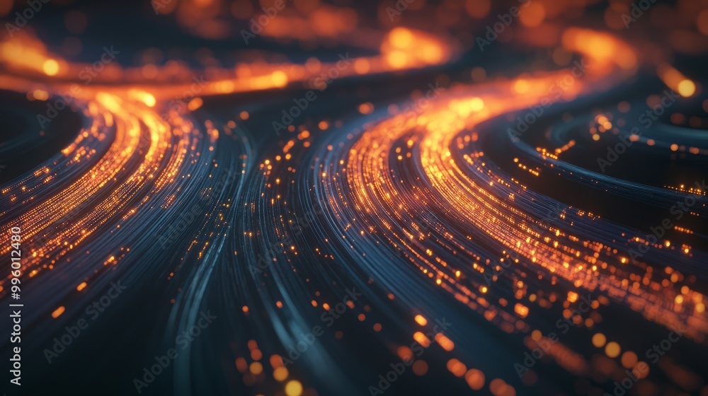 Poster high-speed broadband visualization with glowing streams of data in a cyber tech motion background.