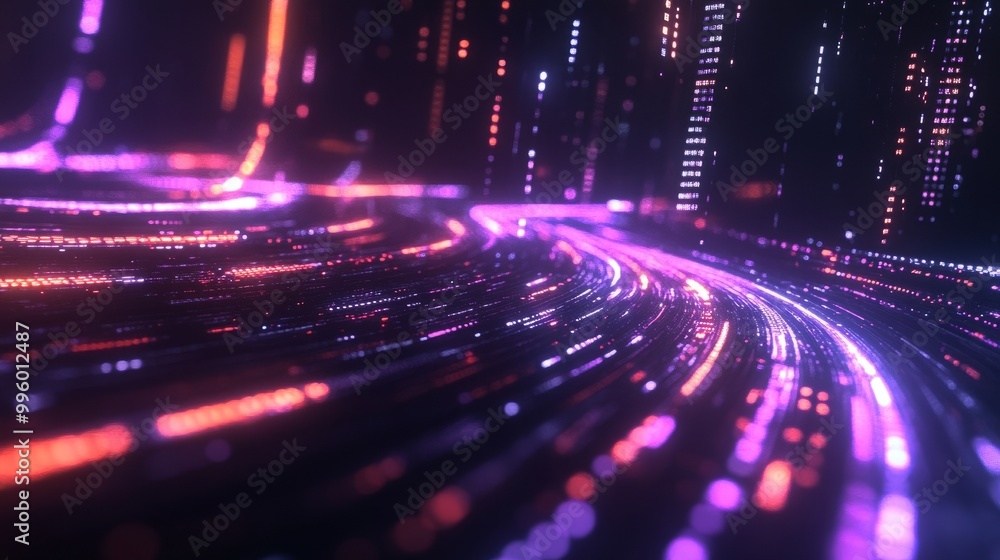Poster high-speed broadband visualization with glowing streams of data in a cyber tech motion background.