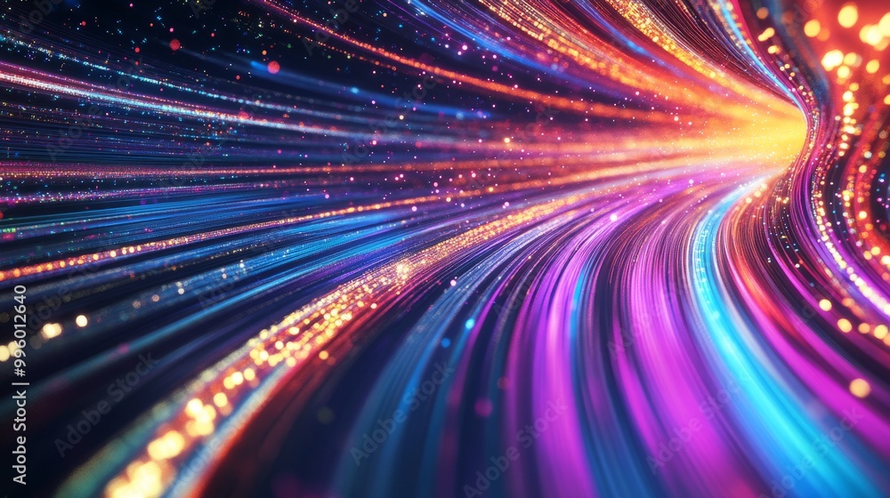 Poster high-speed data flow represented by colorful streaks of light, symbolizing global internet connectiv