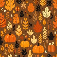 autumn background, autumn leaves, pumpkins on a plain background illustration