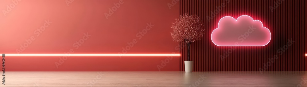Aufkleber futuristic cloud computing concept with neon lights and a digital cloud icon, symbolizing modern tec