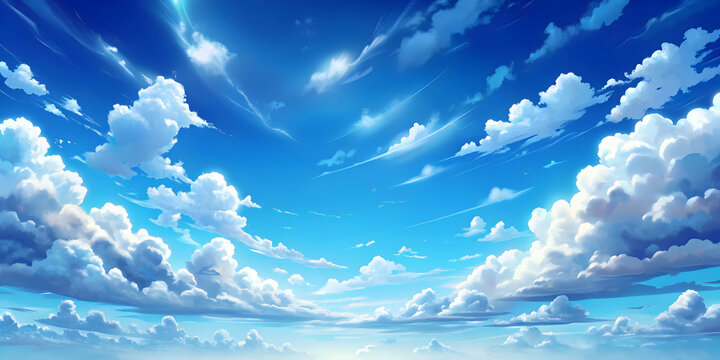 blue sky clouds in anime clean style background design, blue sky, clouds, anime, clean, style,design, background, cartoon,graphic