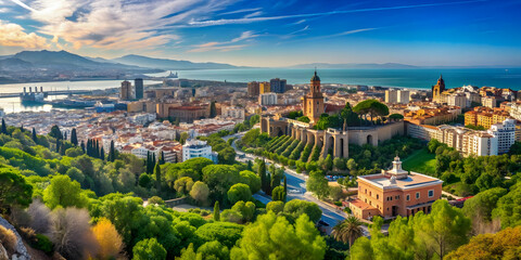 Obraz premium Horizontal banner of scenic view of Malaga, Costa del Sol, Spain, perfect for travel postcards and tourism promotions