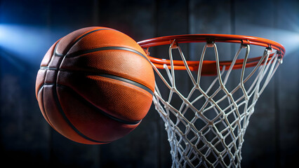 Basketball going through hoop , sports, basketball, game, victory, success, achievement, winning, competition, net
