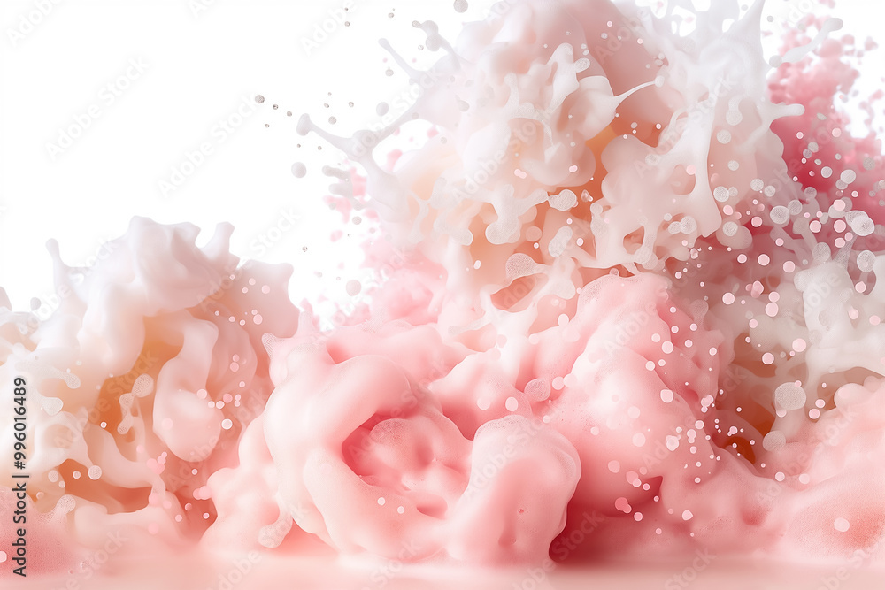 Poster a vibrant display of pink and white foam splashes against a white backdrop, creating a dynamic and a
