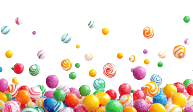 PNG Colorful candy balls scattered everywhere.