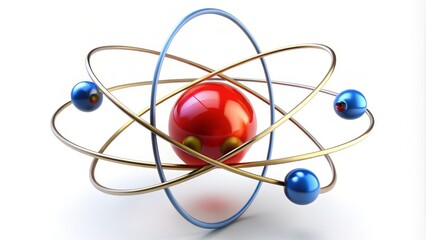 Atom model structure orbiting electrons physics concept 3d illustration