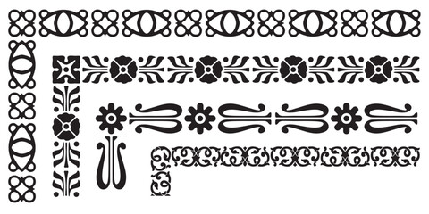 Obraz premium Set of decorative seamless ornamental border with corner - Vector
