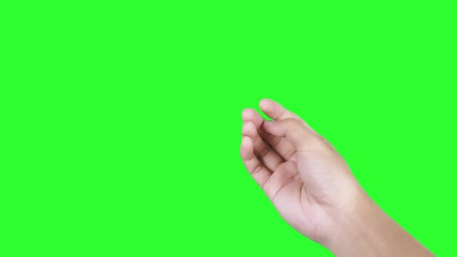 Hand gesture of praying beads with finger joints on green screen background