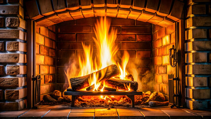 Warm and inviting fire burning brightly in a cozy fireplace, fire, flames, warmth, cozy, home, comfort, hearth, logs