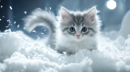 A Fluffy Kitten Emerging from a Cloud of Cotton