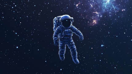 Pixelated Astronaut Floating Through a Starry Night