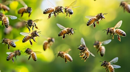 A colony of bees working in unison to transport nectar, forming an efficient natural transport network
