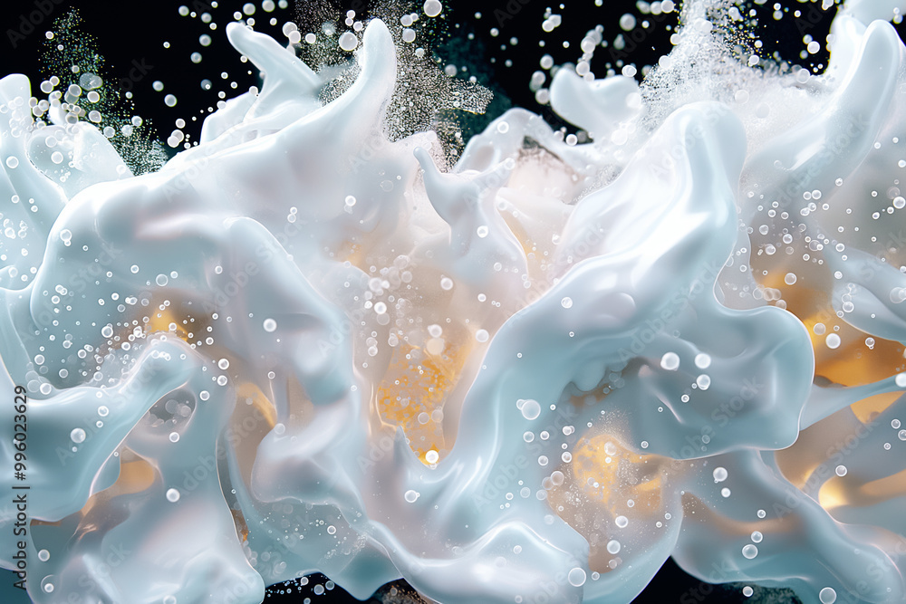 Poster this captivating abstract wallpaper showcases fluid white forms with frothy bubbles set against a de