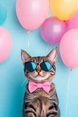 Creative animal concept with cat. Birthday party card, invite invitation banner 
