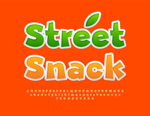 Vector bright poster Street Snack. Orange Funny Font. Cartoon style Alphabet Letters and Numbers set.