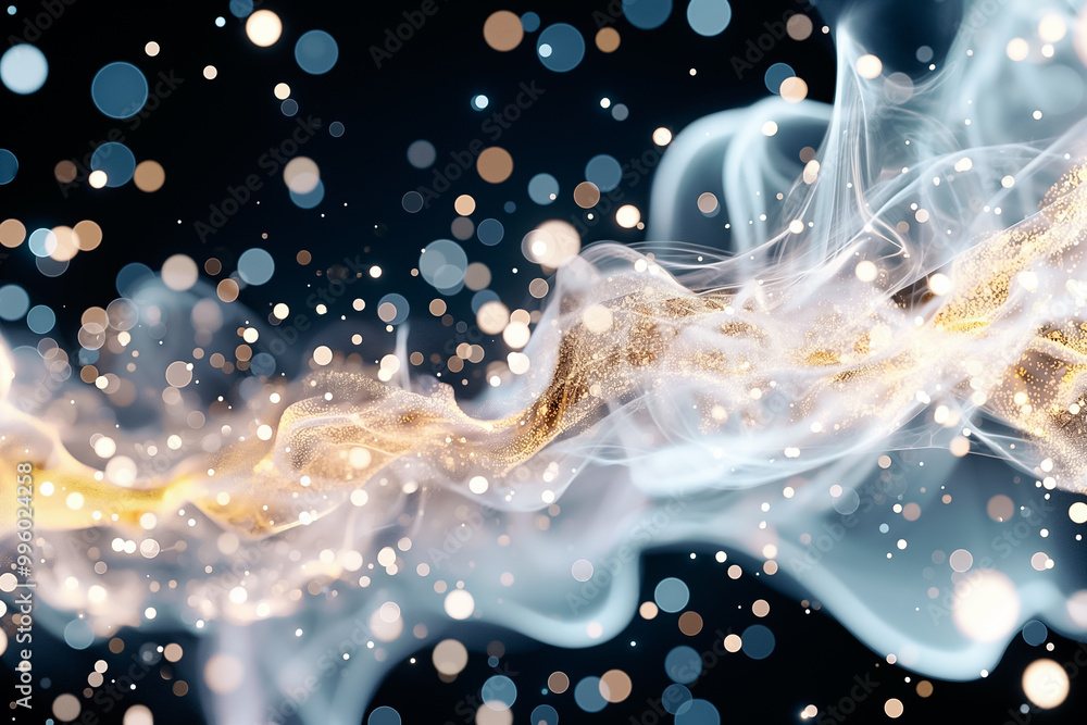 Poster a captivating background features swirling patterns of light and color in soft hues, creating a magi