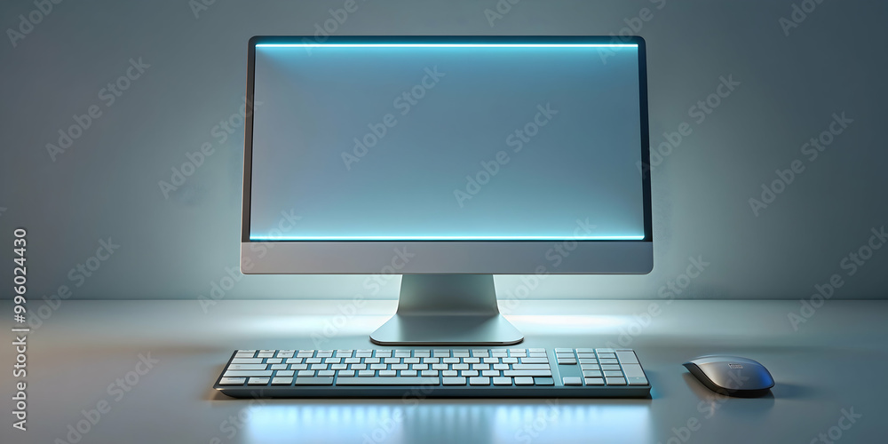 Wall mural sleek modern desktop computer with illuminated keyboard, tech, computer, desktop, modern, sleek, ill