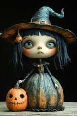 Adorable Halloween Witch Figures with Pumpkins and Skulls - Festive Fantasy Collection