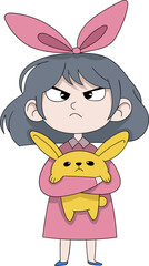 girl is holding a rabbit they show angry face [Converted]