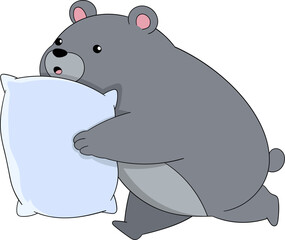 bear is walking carrying a pillow to sleep [Converted]