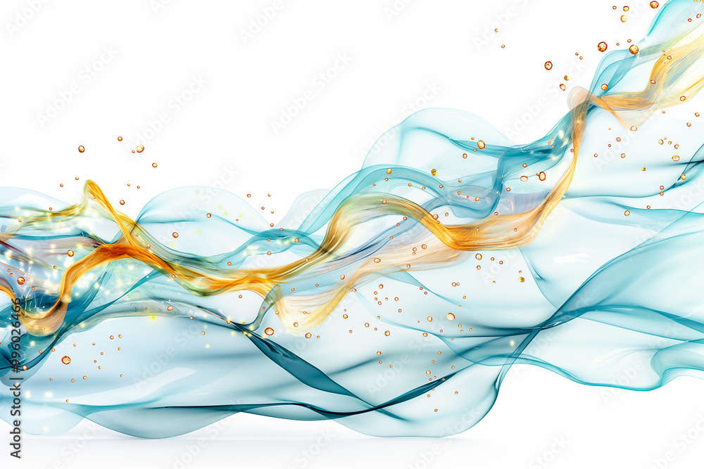 Poster this artistic background showcases a fluid design of intertwining blue and golden waves with delicat