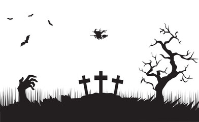 Halloween banner with cross and trees and hand out of grave vector stock