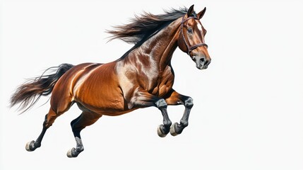 Obraz premium A Chestnut Horse Leaping in Mid-Air with Mane and Tail Flowing