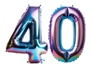 Number 40 made of holographic balloon on transparent background PNG