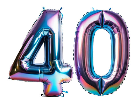 Number 40 made of holographic balloon on transparent background PNG