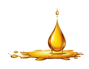 Golden color oil liquid drop falling on transparent background. Golden oil splash. Clipping path