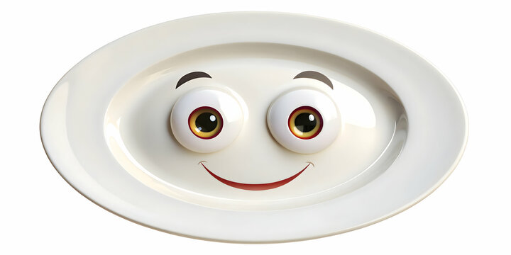 Funny cartoon character of a plate dish with eyes on background , , plate, dish, funny, cartoon, character, eyes, background,cute