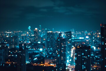Obraz premium Zoom out to a wide shot of the city skyline at night, contrasting the vastness of the world beyond with the student's internal struggles. , background blur