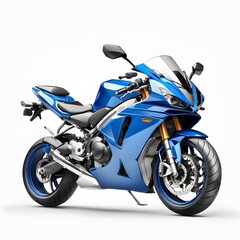 A Blue Sport Bike Motorcycle Isolated on White Background