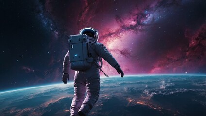 Obraz premium astronaut in space view from the back