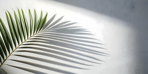 Fototapeta premium Abstract palm leaf shadow on white wall background with copy space, palm leaf, shadow, abstract, black and white, background