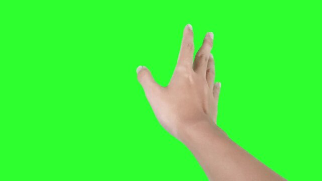 Swipe screen or page of book hand gesture isolated on green screen background chroma key