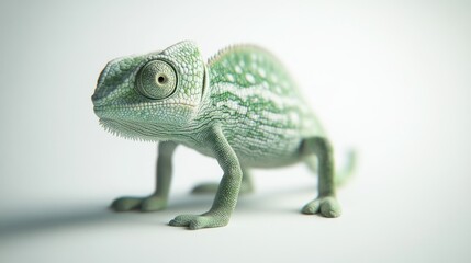 Obraz premium Close-up of a Green Chameleon with a White Background