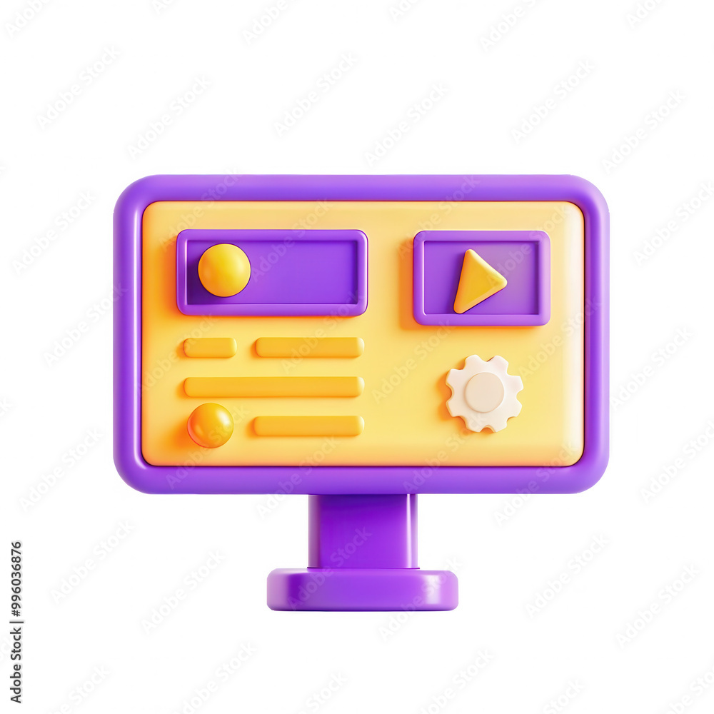 Poster this image showcases a colorful 3d control panel design in purple and yellow, featuring buttons and 