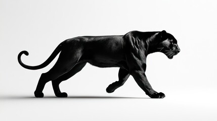 Fototapeta premium A Black Panther Walking on a White Background