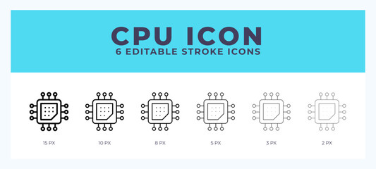 Cpu icon set with different stroke. Design elements for logo. Vector illustration.