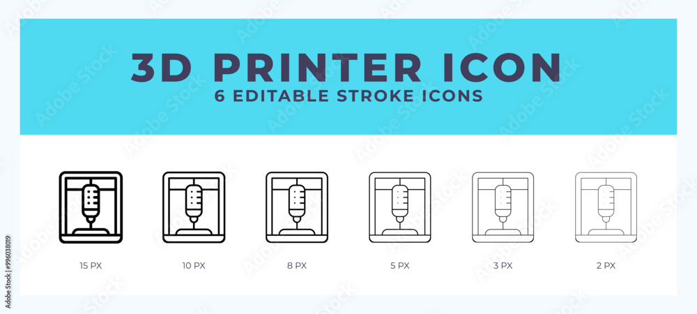 Poster 3d printer icon vector for web. and mobile app. editable stroke outline icon.