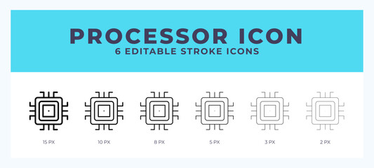 Processor icon set with different stroke. Design elements for logo. Vector illustration.